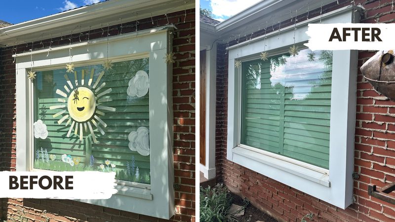 Exterior window washing service - before and after comparison